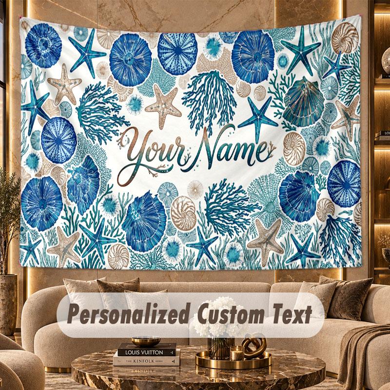 Fish Ocean (194) Theme Wall Tapestry Customized With Name Text Personalized Hanging Tapestry For Bedroom Living Room Decor