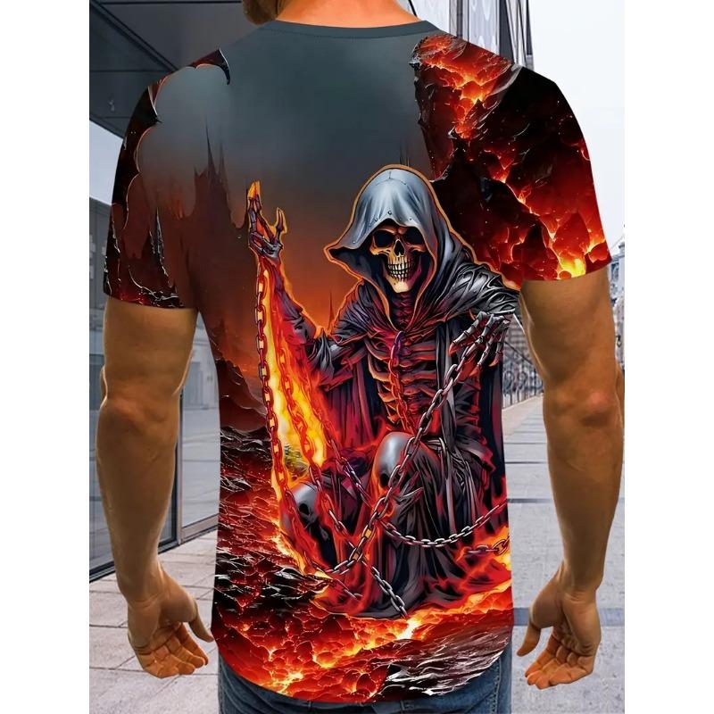 Large Men's Skull Pattern 3D Printed Men's Round Neck Short Sleeved T-shirt Summer Fashion T-shirt Casual and Comfortable Versatile Top