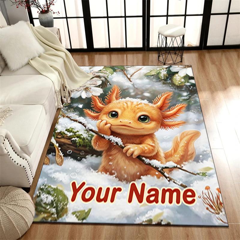 1PC Custom Name Winter Axolotl Fantasy Theme Floor Mat Ideal for Living Room, Game Rooms, Office, Bedroom,Floor Mat Playful Design