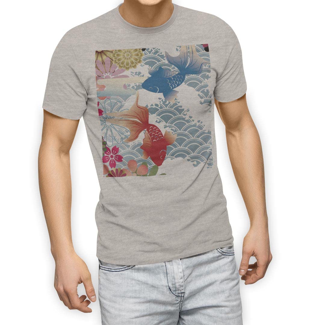 

3XL crew white Japanese pattern [igsticker] Men s T-shirt, size, printed, stylish, neck, gray, t-shirt, 000840, Japanese/Japanese pattern, goldfish, сірий колір