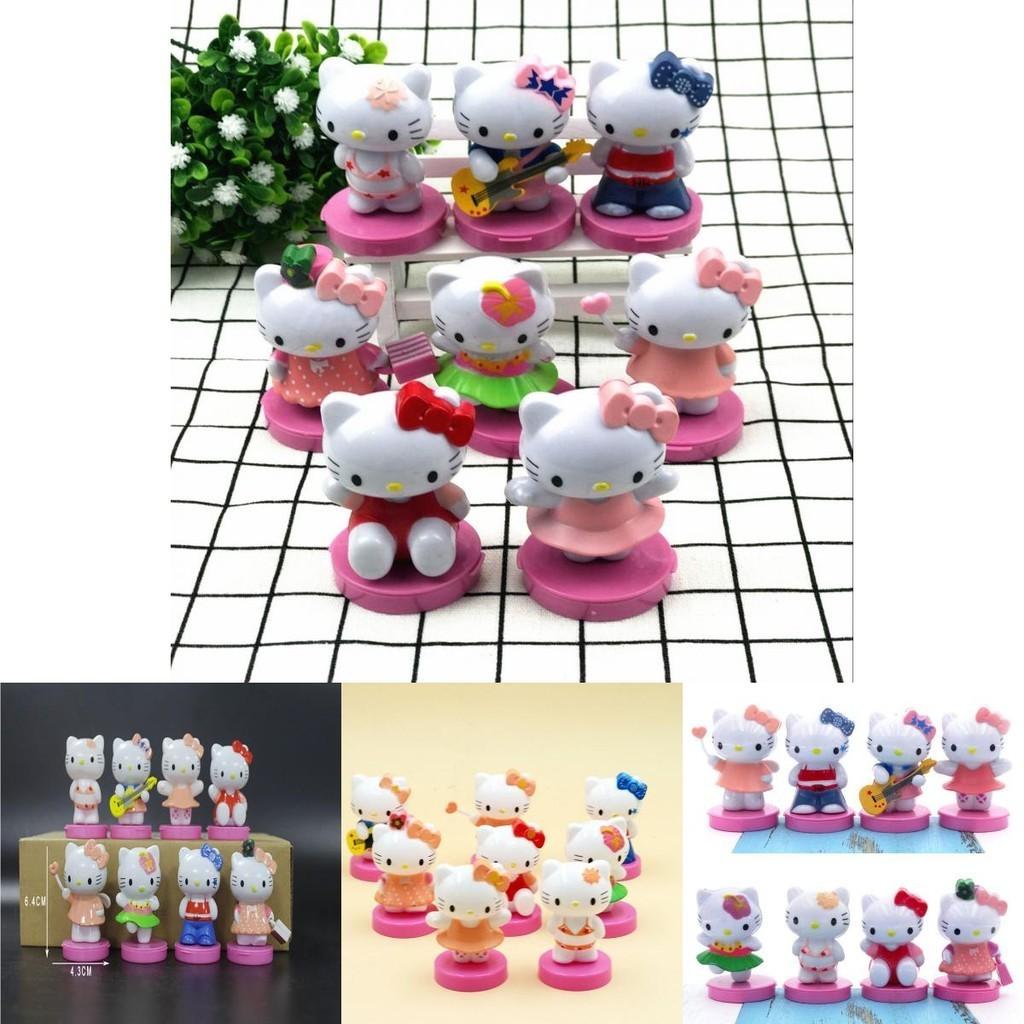Set di Mini Figure Hello Kitty Otto Pezzi Carine Cartoni Animati Miniature Kt Decorazioni per Torta Regalo
