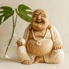 Buddha Statue Happy Whitewash Suar Wood 40cm