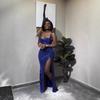 Hot-selling European and American style suspender low-cut dress, sequined split-ended halter skirt, sexy slim-fitting long dress