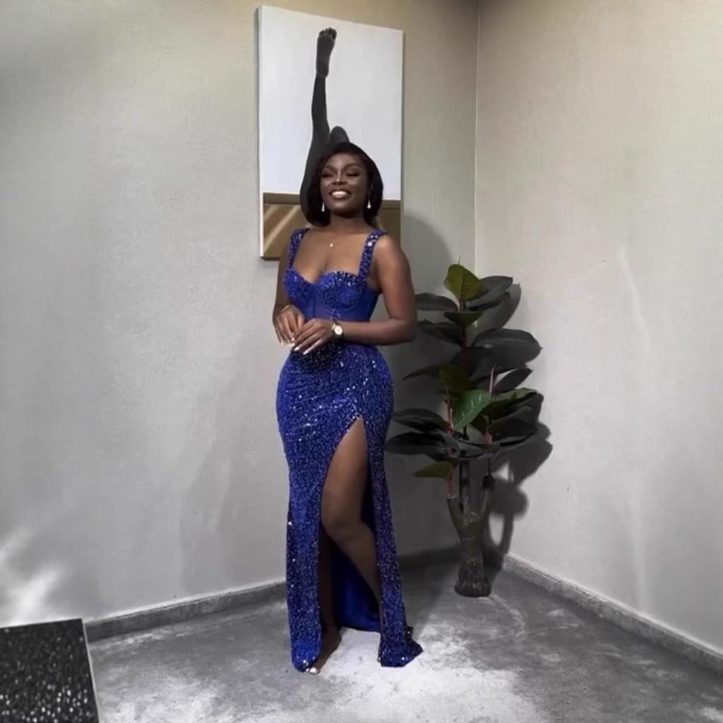 Hot-selling European and American style suspender low-cut dress, sequined split-ended halter skirt, sexy slim-fitting long dress