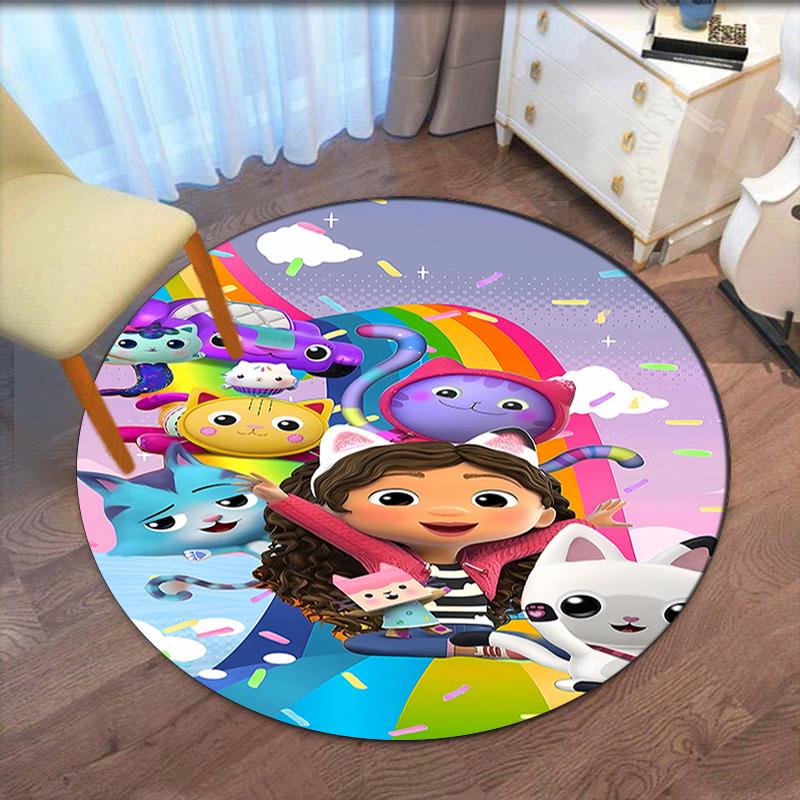 Gabby's Dollhouse Printed Round Rug Carpet Chair Rug Area Rug Entryway Doormats,for Office Chair Living Room Bedroom Kitchen Room.