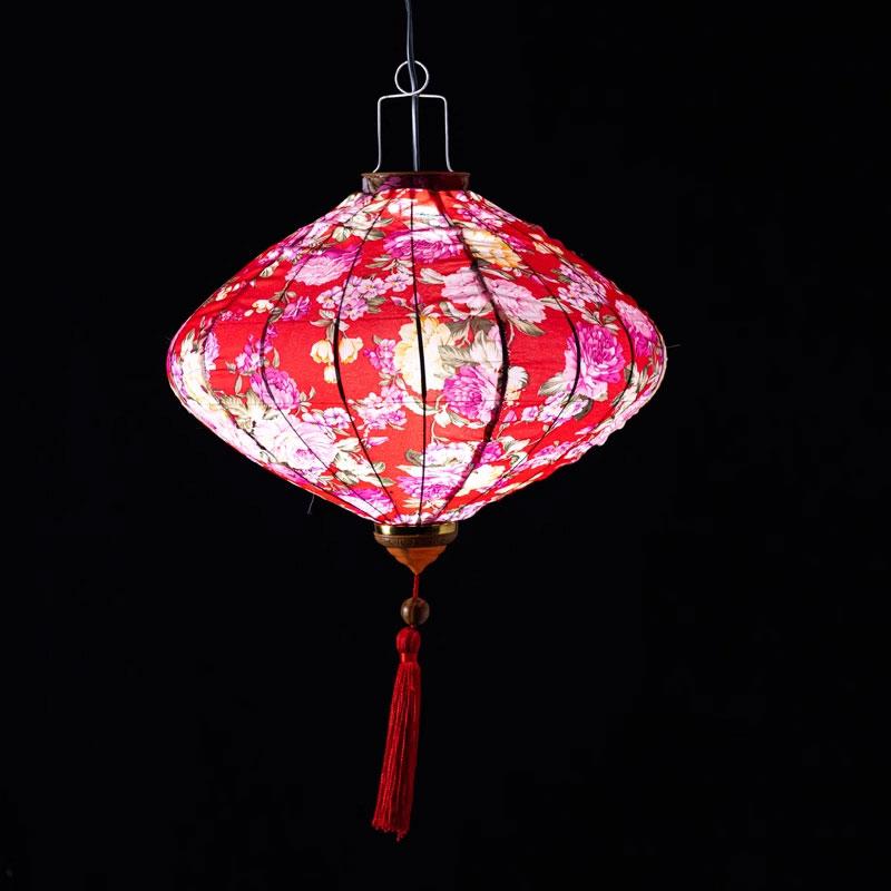 12/14 Inch Oriental Style Palace Lantern Cloth Silk Floral Pattern Lantern Vietnam Mid Autumn Spring Festival Hanging Decor