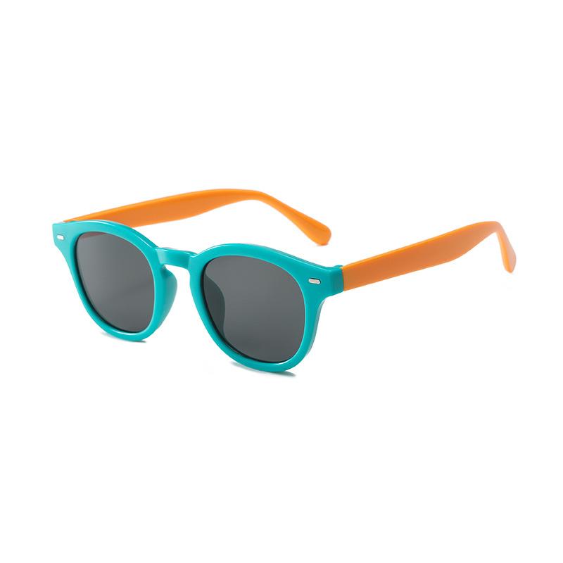 New fashionable retro color matching round frame children's sunglasses personalized rice nails anti-ultraviolet sweet cool baby sunglasses tide