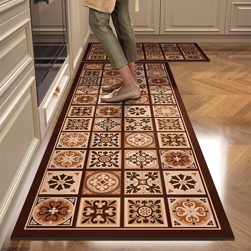 Kitchen Floor Mat PVC Leather Foot Mats Waterproof Oil-proof Rug Non-slip Dirt-resistant Carpet Laundry Balcony Rugs