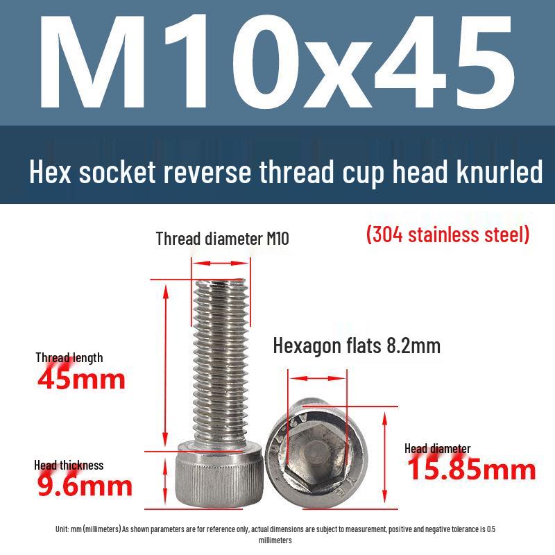 Yigu Yigu 304 Stainless Steel Reverse Thread Knurled Hex Socket Cup Head M6-M12 Screws