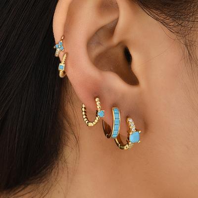 Fashion Crystal Zirconia Small Hoop Earring Women Trendy Geometric Circle Huggies Green Stone Earrings Piercing Jewelry 2023 New