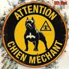 Vintage Beware Of Dog Retro French Caution Aluminum Round Wall Decor Porch Office Cafe