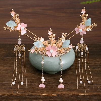 Elegant Flower Hairpin Set For Women Vintage Chinese Style Floral Tassel Hair Stick Girls Hanfu Metal Jewelry Hair Accessories