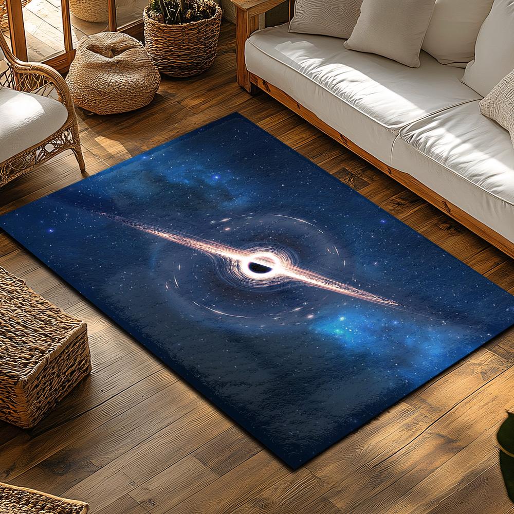 Galaxie Schwarzes Loch Bereichsteppich, Tiefblauer Weltraumteppich für Wohnzimmer, Weiche rutschfeste Sofamatte mit kosmetischer Wohndekoration