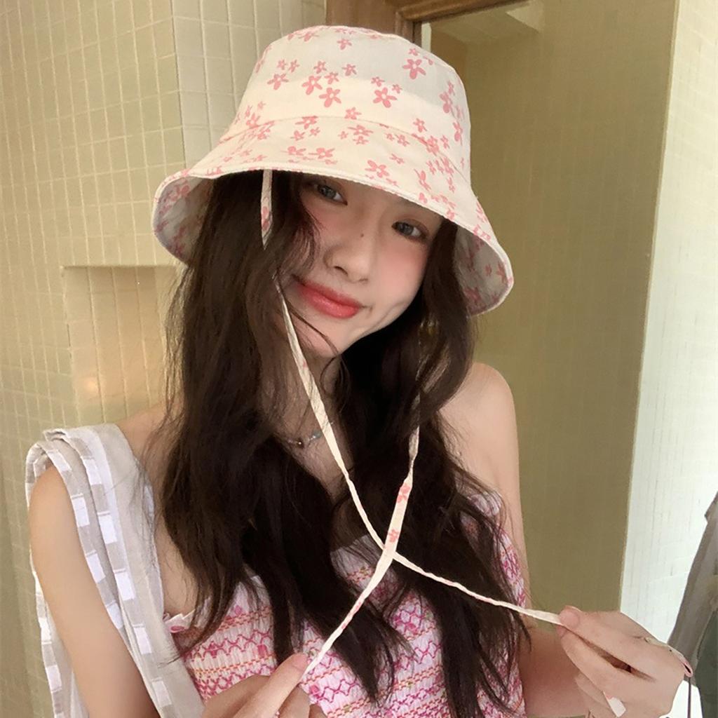 Floral Print Bucket Hats for Women Summer Wide-Brimmed Fisherman Hat Outdoor Travel Ladies Sun Protection Basin Cap
