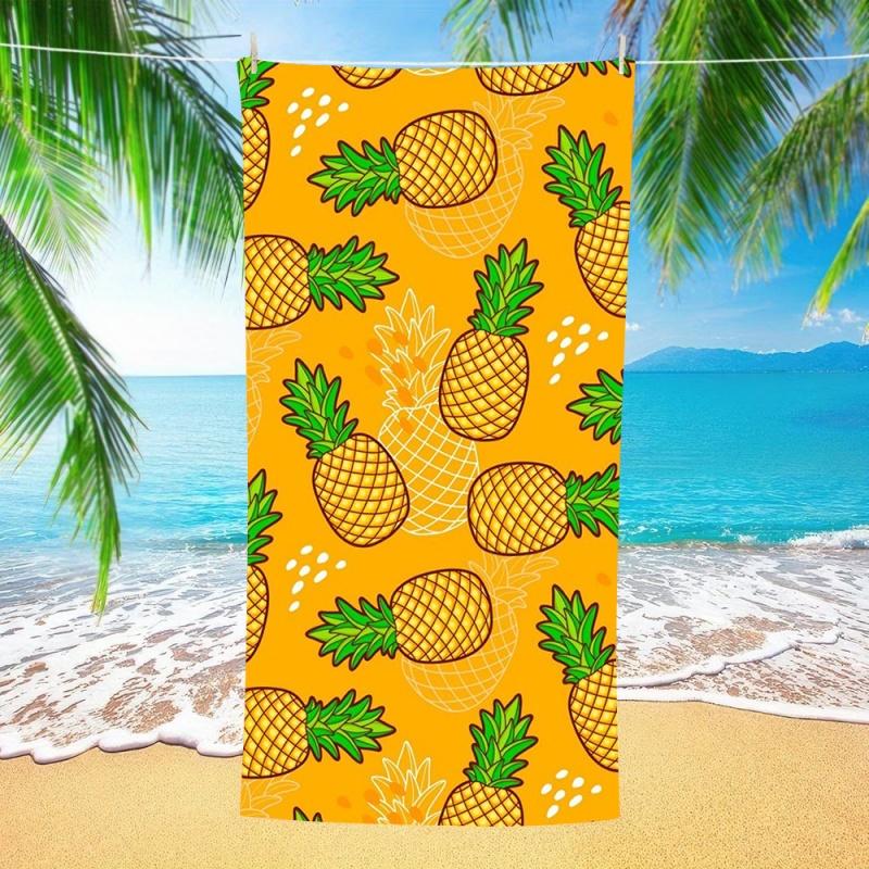 Yellow Sketch Pineapple Beach Towel Quick Dry Sand Free Tropical Fruit Towel Hawaiian Style Girls Beach Vacation Towel