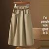 2024 Women's Elastic High Waist A-line Midi Skirt - Versatile Three-Button Casual Fashion