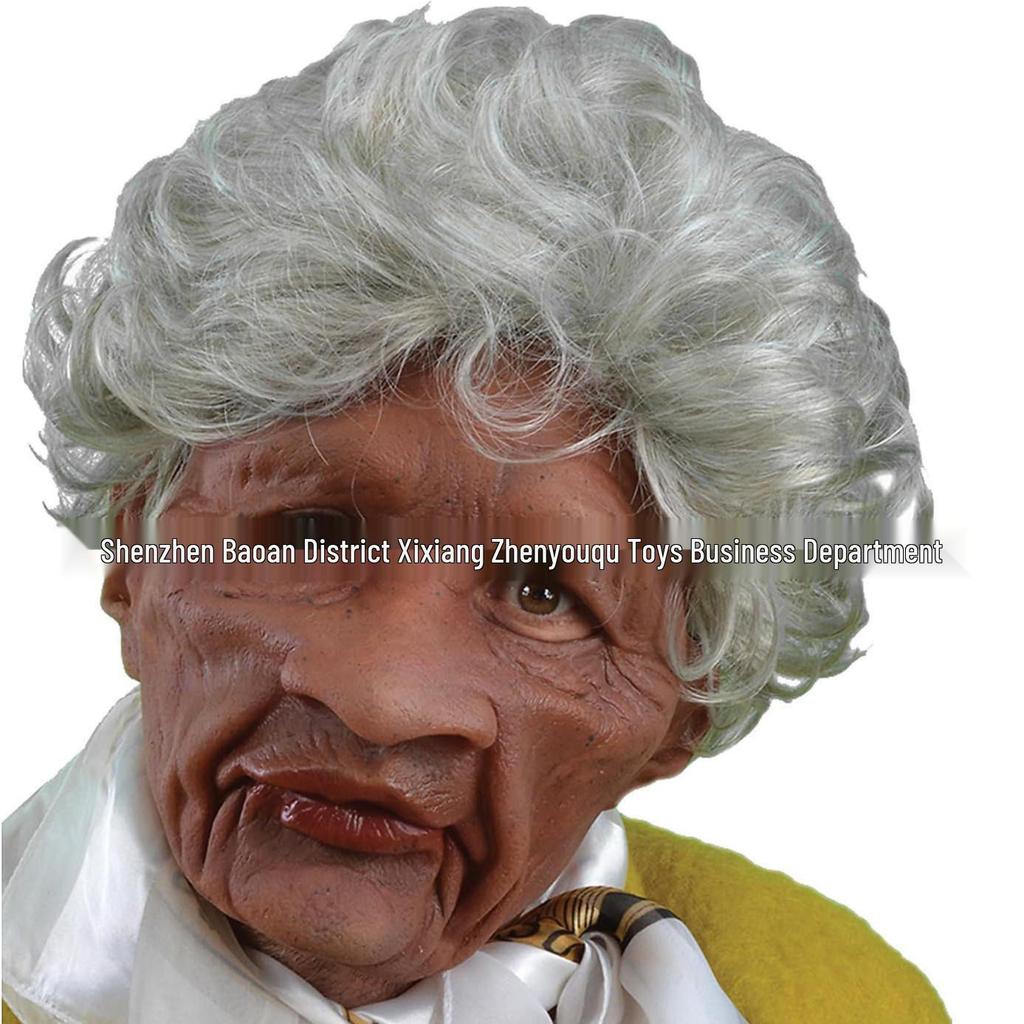 Gränsöverskridande Latex Mask för Äldre Person: Halloween Mänskligt Ansikte Peruk Huvudbonad