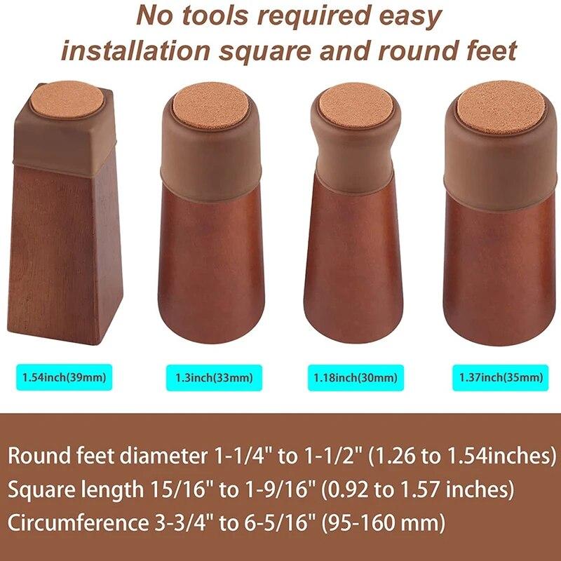 Silicone Chair Leg Caps 16/24/32pcs Table Foot Dust Covers Round/Square Furniture Leveling Legs Cups Home Floor Protector