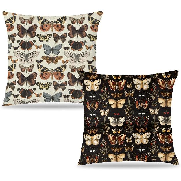 Gothic Moth Butterfly Pillow Covers 18x18 Set of 2, Dark Academia Witchy Moon Celestial Pillow Covers for Couch, Gothic Home Decor,Witchy Decor