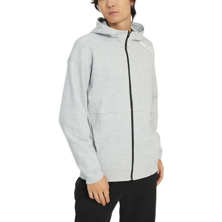 Puma Jednolity kolor Bluza z kapturem zapinana na zamek z nadrukiem logo Odzież wierzchnia męska Jasnoszary 672408-04