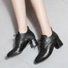 Women's Shoes Spring and Autumn Lace-up Small Leather Shoes Women's British Soft Leather Pointed Toe Deep Thick Heel Medium-heeled Single Shoes
