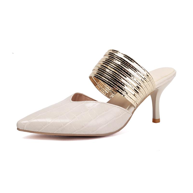 Women Mules Pumps Pointed Toe Thin High Heels Narrow Band Concise Ladies Fashion Shoes Spring Autumn Yellow 46