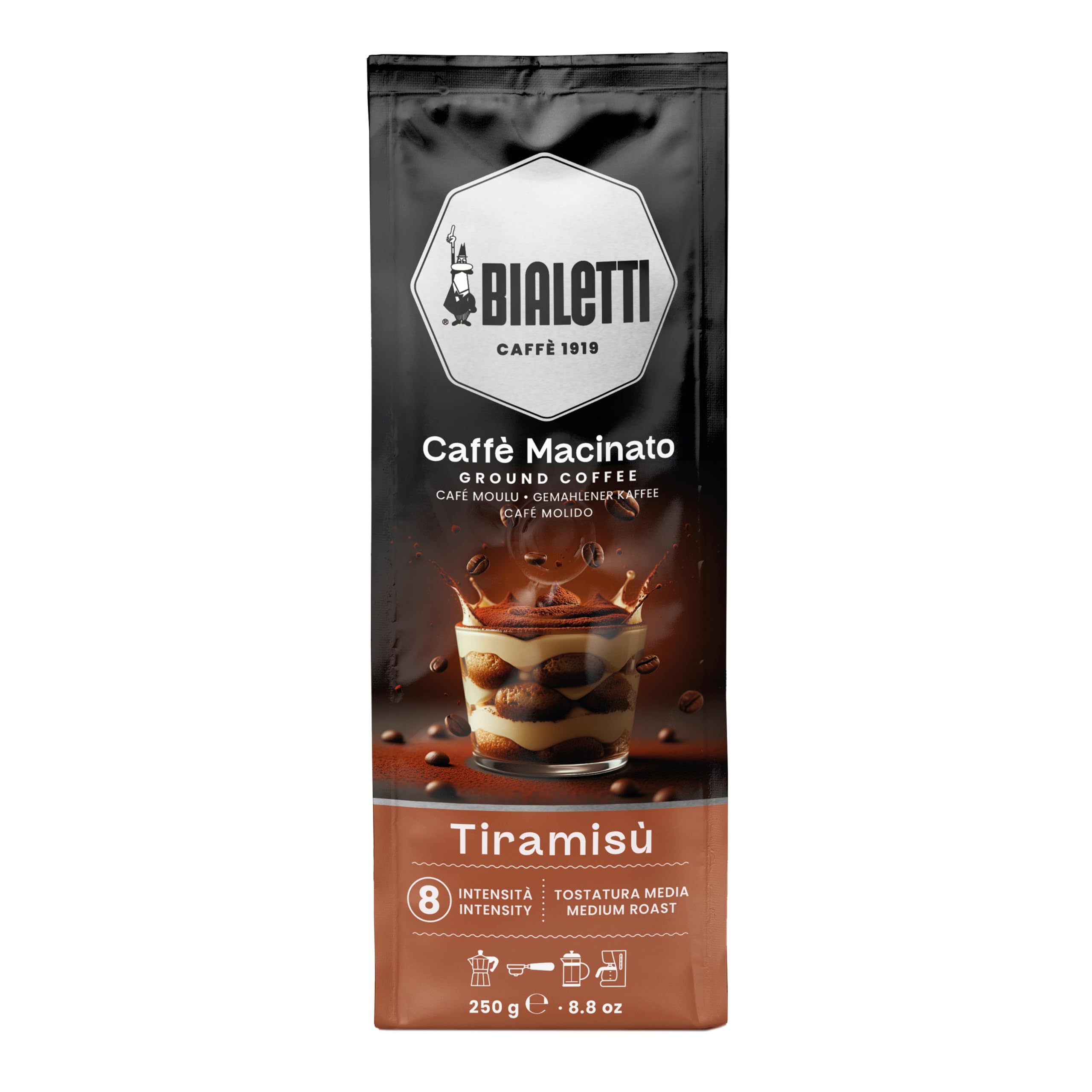 

Кофе молотый Bialetti Cafe Macinato Тирамису Итальянский кофе Эспрессо Френч-пресс Капельный кофе Зерна Ароматизированный кофе (Порошок/Мелкий помол/250г)