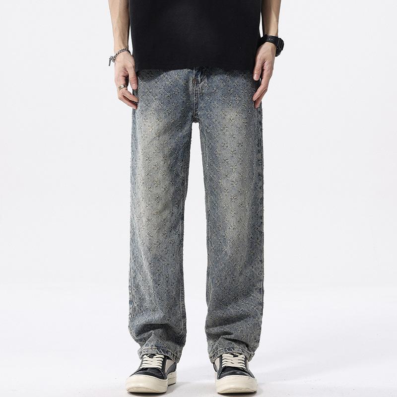 

Джинсы жаккардовые с полной печатью мужские весенне-осенние ретро брюки уличные свободные прямые брюки 4XL