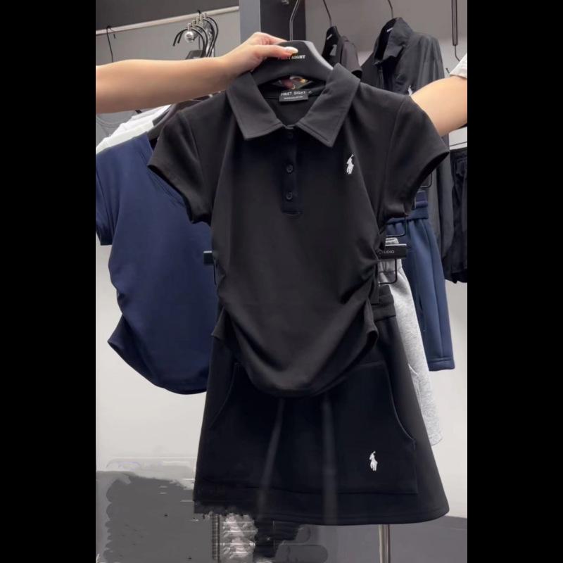 

Женский комплект из двух частей: Контрастная рубашка поло с вышивкой пони и повседневная юбка на резинке M (80-100 lbs)