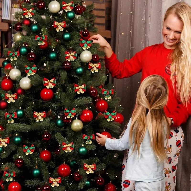 1-100 Stück Weihnachten Mini Schleife mit Schellen Schleife Hängende Ornamente Weihnachtsbaum Girlandendekoration Feiertagsparty Zubehör