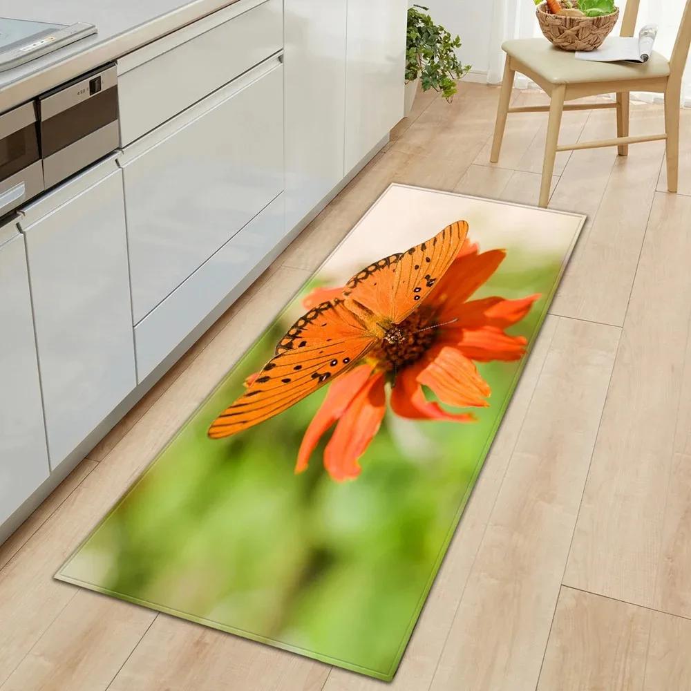 Butterfly Flower Pattern Home Kitchen Floor Mat Door Front Decoration Floor Mat