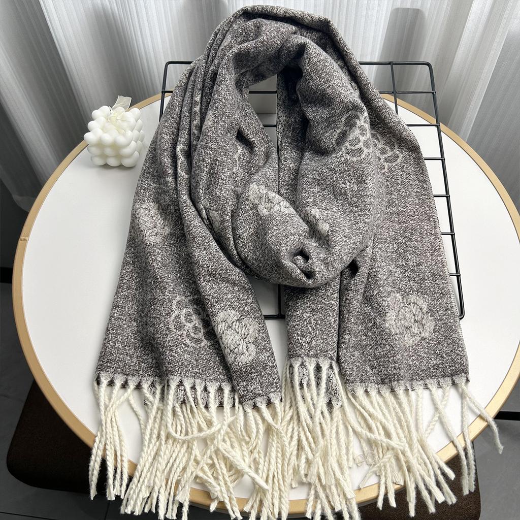 Long Tassel Imitation Cashmere Scarf and Shawl with High End Feel. New Lotus Warm Long Scarf for Autumn and Winter.
