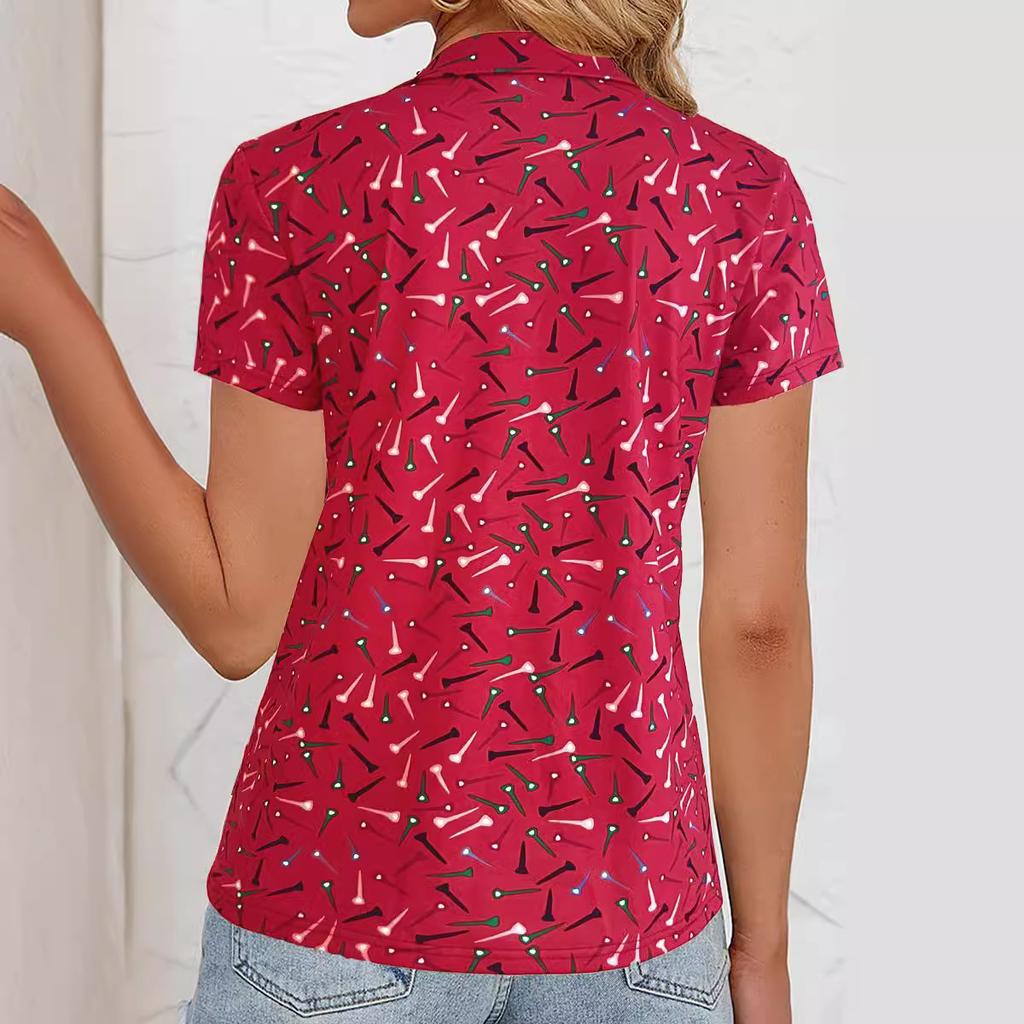 VEZFAA Damenmode Casual Sommer Frühling Kurzarm Polokragen Blusen & Hemden