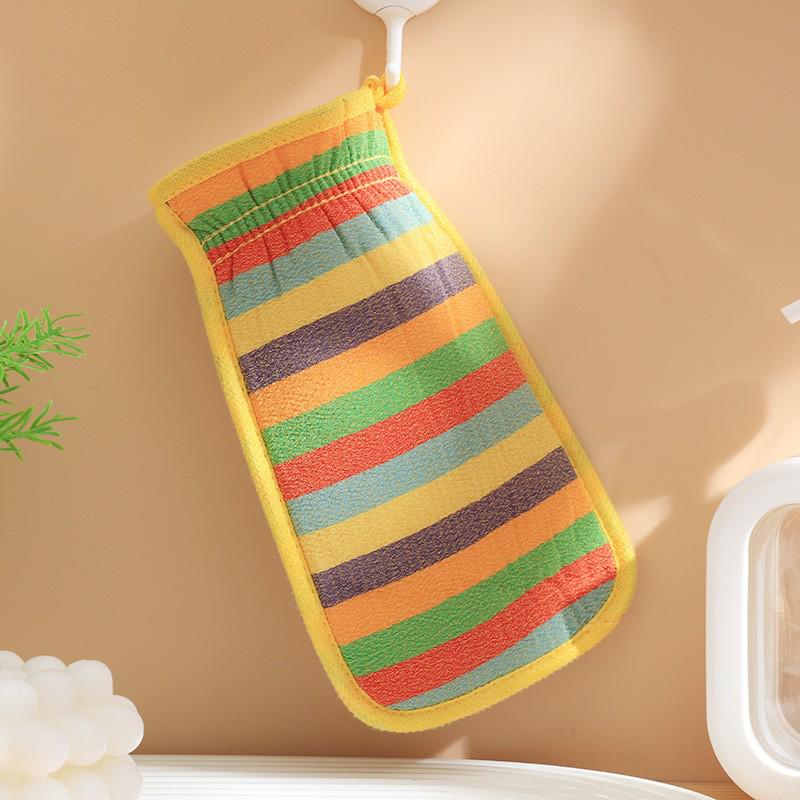 Coarse Sand Rainbow Stripe Exfoliating Towel & Bath Gloves - Double-Layer, Thickened for Adults жёлтый