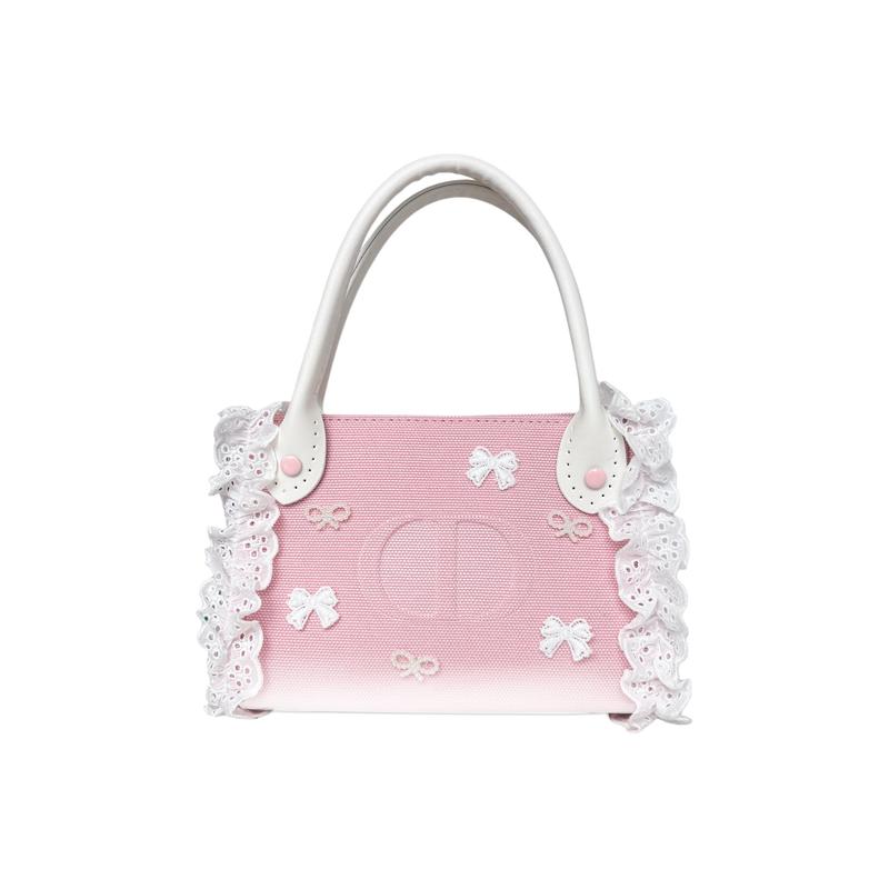 

DIOR [Customized Cosmetic Bag] Pink and White Story Bow Gradient Inkjet Lace Lady Cute Elegant High-end Canvas Toilet Bag Handbag Storage белый