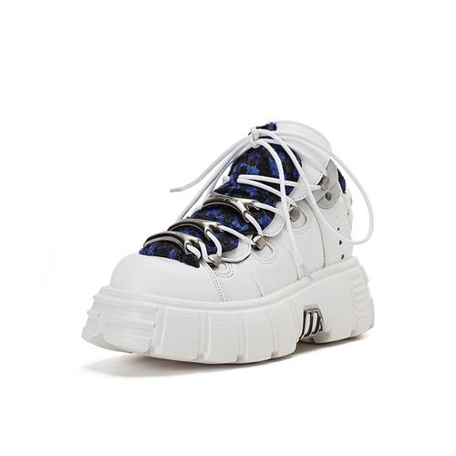 Punk Sneakers for Men Thick Sole Metal Decor Lace-Up Casual Shoes Women Gothic Punk Shoes Thick Sole Flat Trainer Unisex 44 45