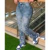 Jeans da donna a vita alta lavati, pantaloni alla moda versatili a gamba dritta