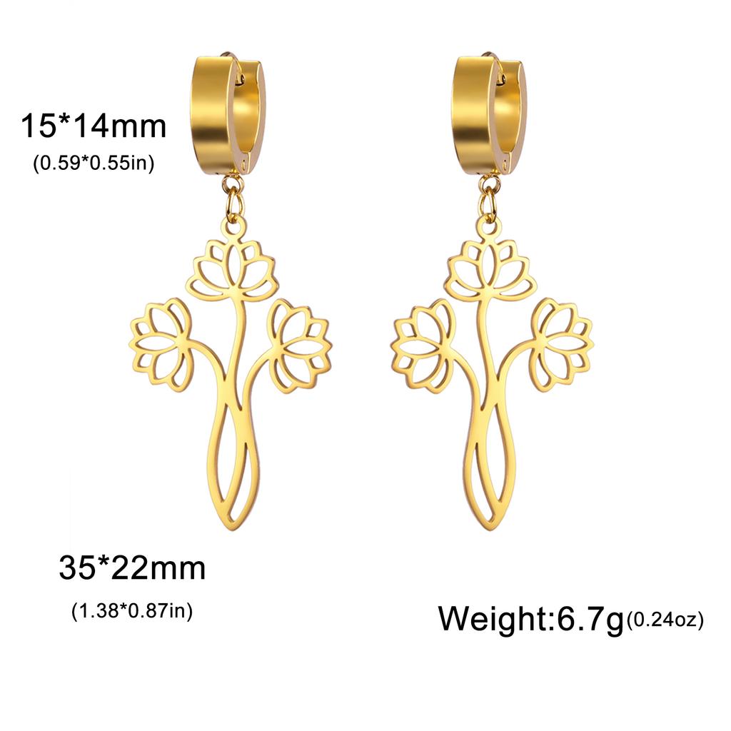 Lucktune Lotus Yoga Buddhism Flower Pendant Earrings Stainless Steel Women's Earring Gold Color Jewelry Date Party Gift Sale