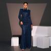 Cross-Border European and American Evening Dress with Long Sleeves, Elegant Round Neck, Sexy Slim Fit, Long Sequined Party Bridesmaid Dress for Women
