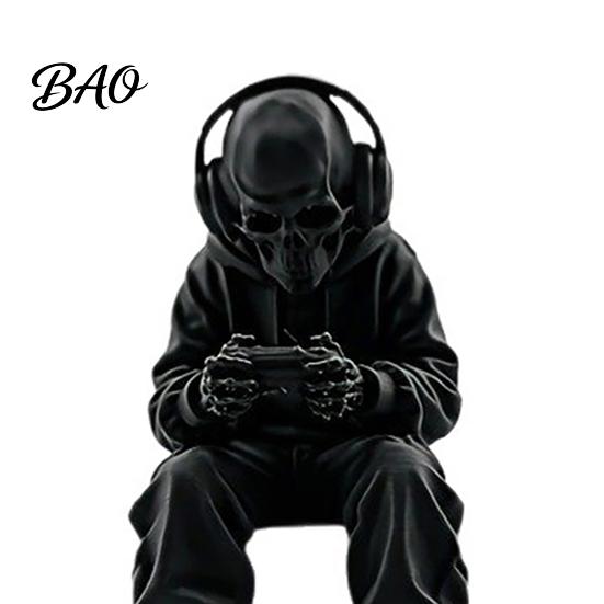 Office Desk Gadgets 3D Printed Skeleton Figurine Gaming Decor, Sitting Statue Game Decor Room Decoration, Computer & Edge Sitter for E-sports