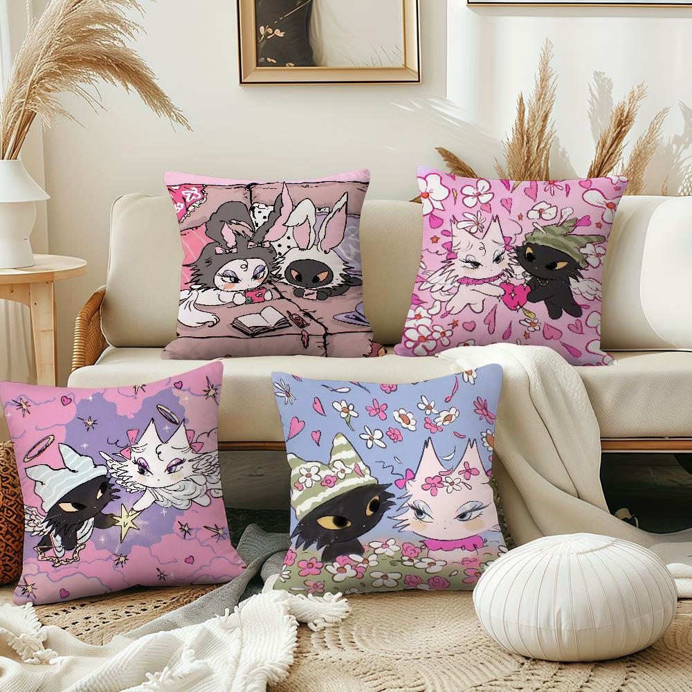 Cartoon Angel Black and White Cat cushion cover Pillow Cover Decoration Room Home Sofa living Office Car Nordic Simplicity