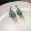 Silver Needle Metal Style Long Zircon Leaf Tassel Earrings Exquisite Fashion Earrings Cold Wind Light Luxury Temperament Earrings