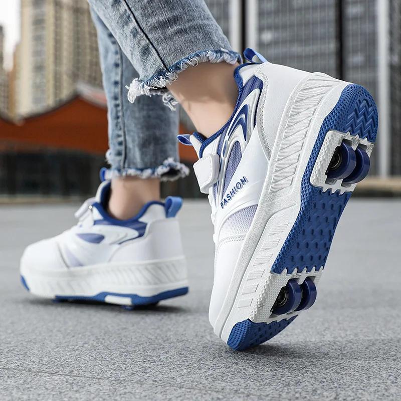 Children's Deformation Roller Skating Shoes 4 Wheel Skating Shoes Flying Roller Skate Sports Wheel Shoes Dual-use Racing Sneaker