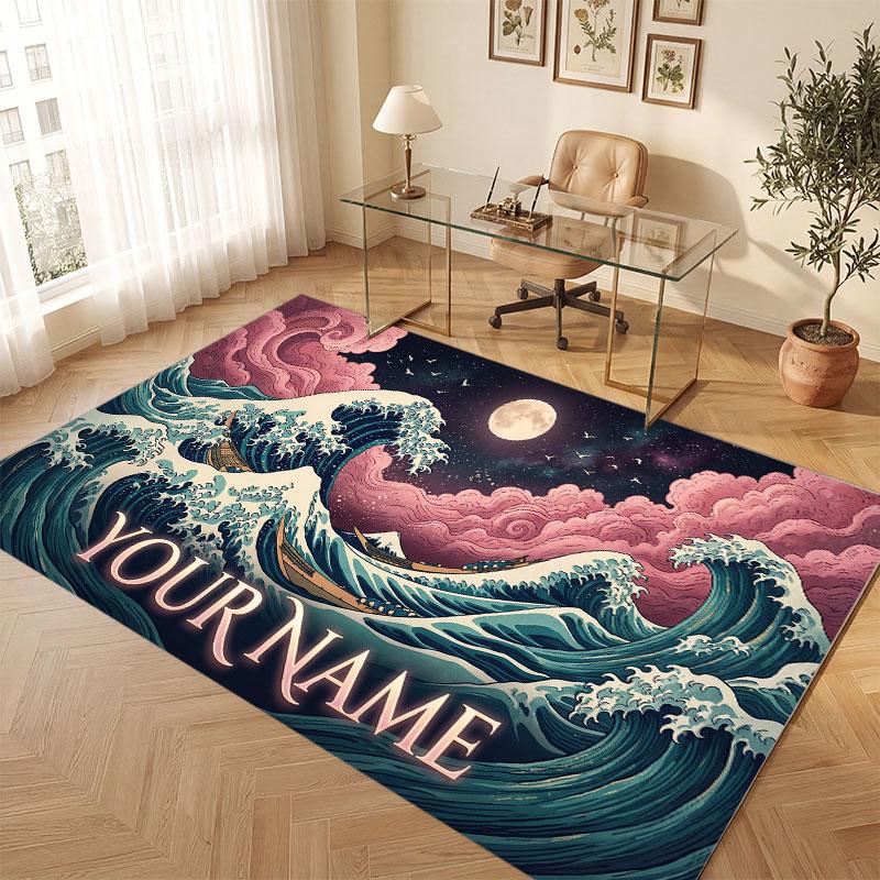 Octopus Sea Life Theme Crystal Velvet Floor Rug Personalized Custom Name Text Warm Carpet Home Decoration