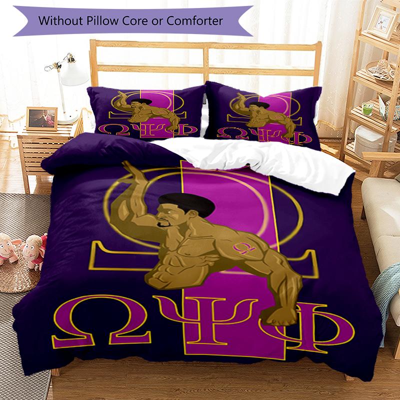 3pcs Omega Psi Phi pattern bedding set duvet cover set includes duvet cover &pillowcases, perfect all season bedroom decoration & gift