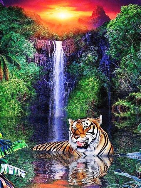 

DIY Алмазная картина, вышивка крестом, животное, полная квадратная Алмазная вышивка, тигр, мозаика, украшение из горного хрусталя 01-20X30CM