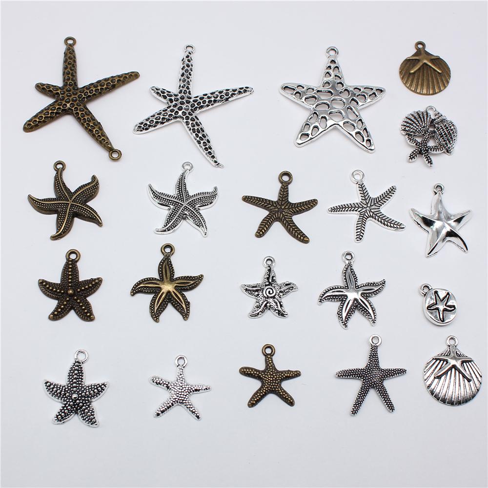 10pcs Charms Marine Starfish Antique Bronze Silver Color Pendants Making DIY Handmade Tibetan Silver Color Jewelry