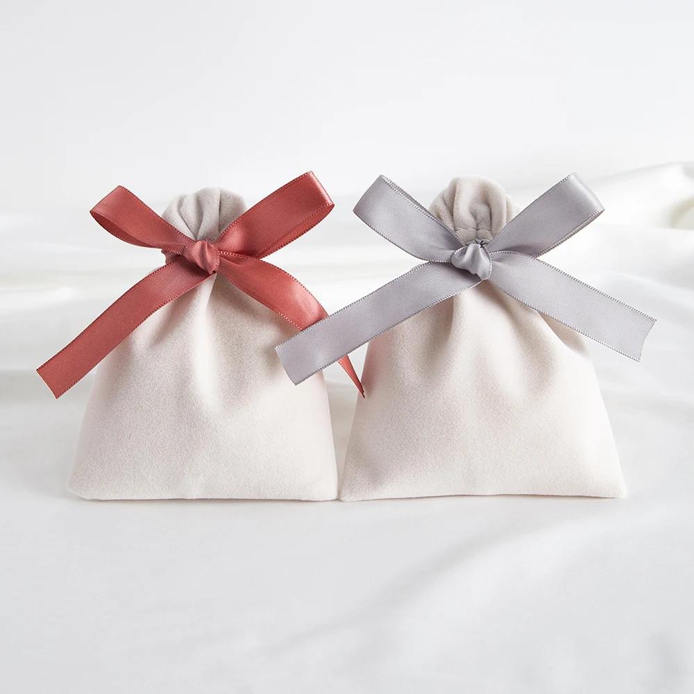 10Pcs 7x9cm 10x12cm 12x15cm 15x20cm Beige Velvet Bag Jewelry Suede Gift Packaging Wedding Favors Candy Earrings Bracelet Pouch