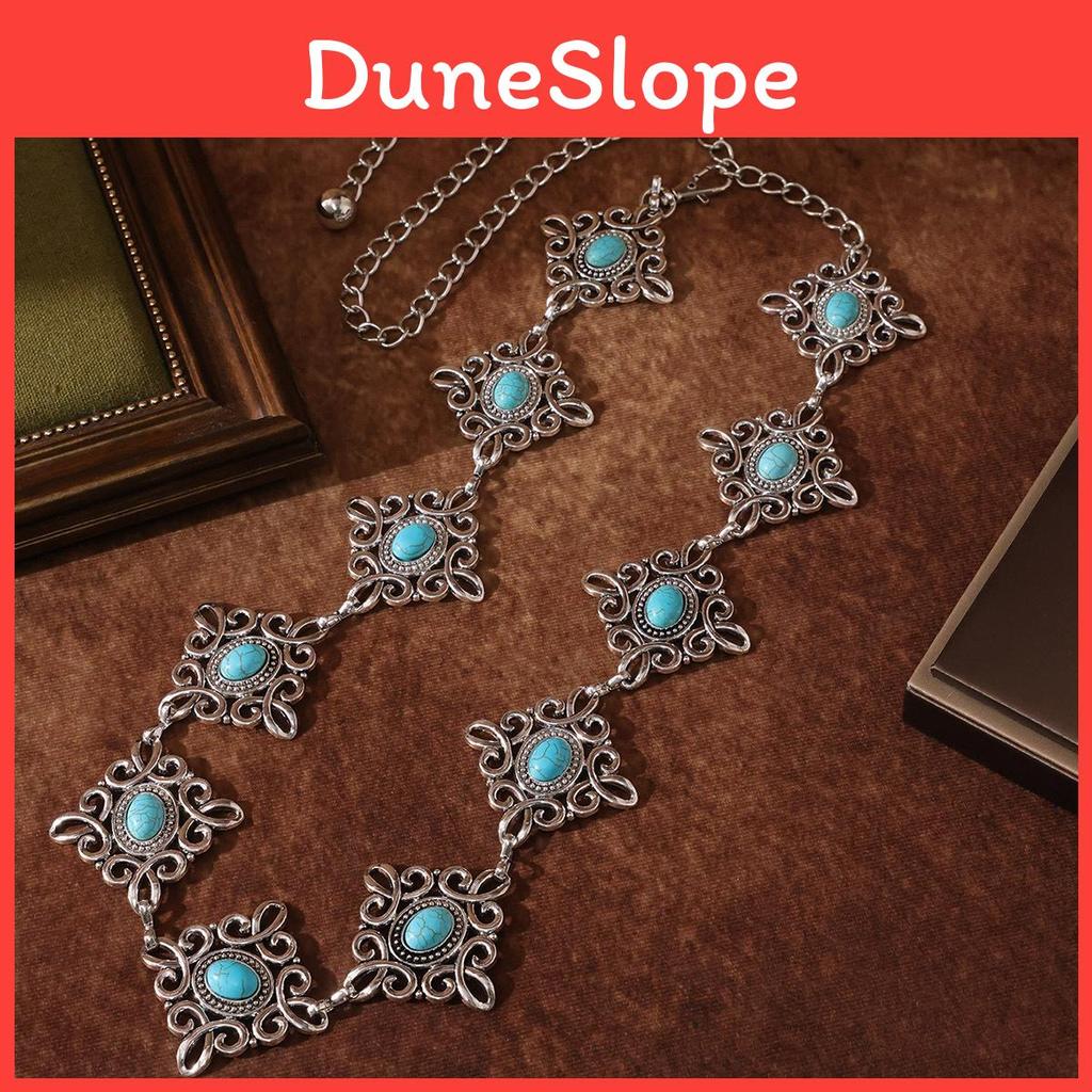 Chinese Knot Waist Chain With Carved Metal And Turquoise For Elegant Dress Styling