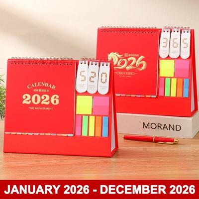 Standing 2026 Desktop Desk Calendar Thick Paper Time Management Writeable Calendar Foldable Memo Function Desktop Paper Calendar